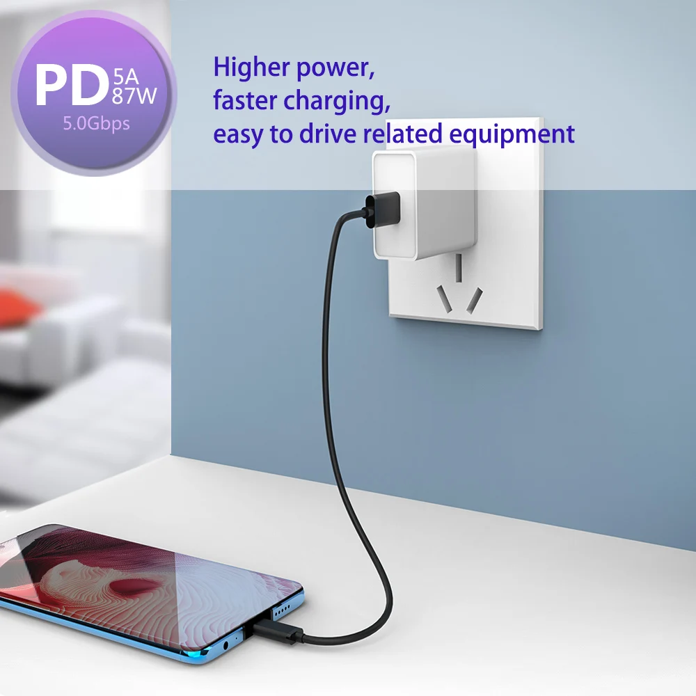Кабель USB 3,1 type-c PD 87W 5A кабель для быстрой зарядки для Macbook pro samsung Galaxy S9 huawei Matebook P30 Thunderbolt 3