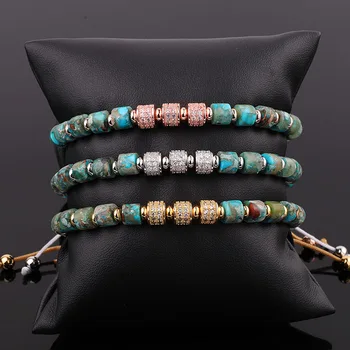 New Fashion Women Bracelet Natural Stone Blue Imperial Jaser CZ Pave Charm Macrame Bracelet Jewelry Women Men