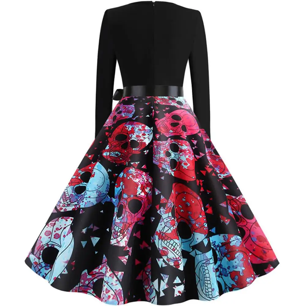 

Women Prom Dress Vintage Long Sleeve Halloween 50s Housewife Evening Party medieval dress halloween costumes for women #7