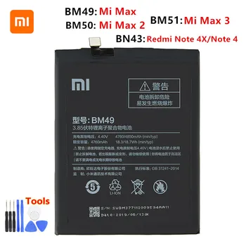 

Xiao mi 100% Orginal BM49 BM50 BM51 BN43 Battery For Xiaomi Mi Max Max 2 Max 3 Redmi Note 4X/Note 4 Replacement Batteries +Tools