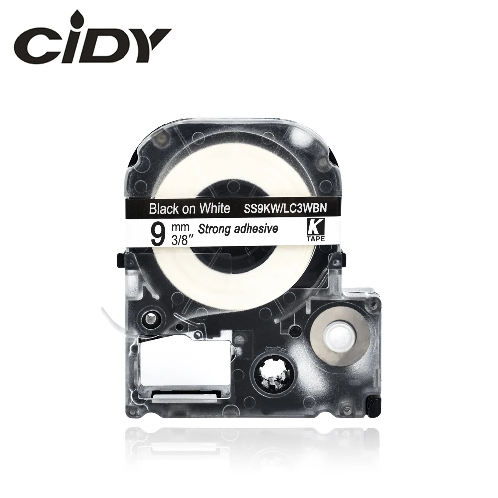 CIDY LC-3WBN/SS9KW 9mm Black on White compatible label tape for Epson printers LC3WBN LC 3WBN adhesive SR150 LW400 | Компьютеры и офис
