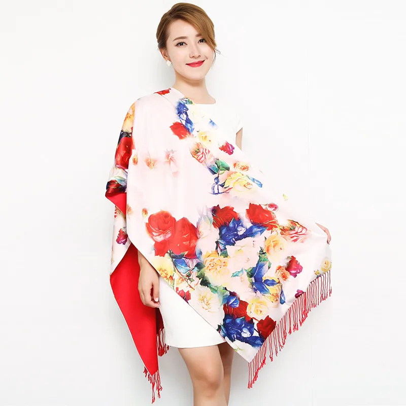 Толстый осенний зимний женский шарф, модный длинный двухсторонний матовый шарф, элегантный шелковый шарф с принтом в китайском стиле - Цвет: 08