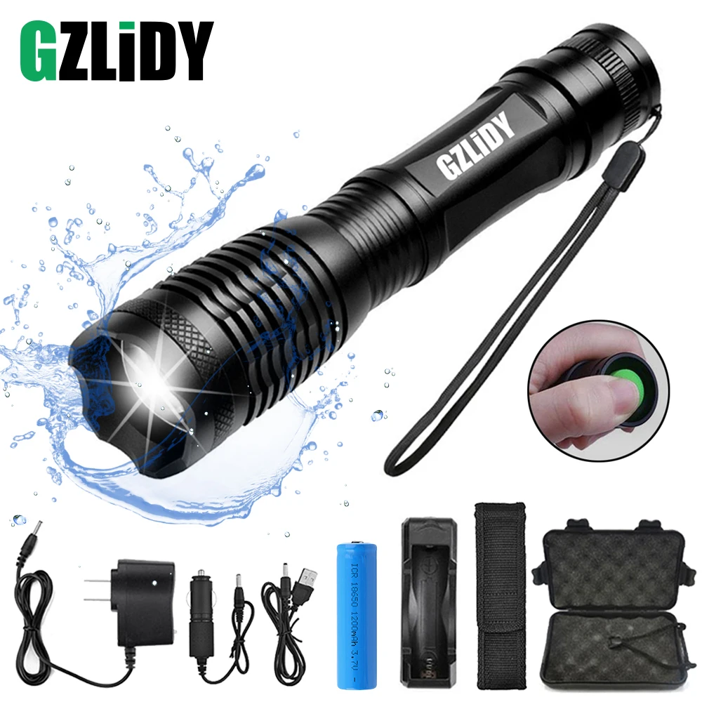 

Waterproof LED Flashlight Super Bright Bicycle Light 5 Lighting Modes Zoomable Tactical Torch Using18650 Battery with Gift