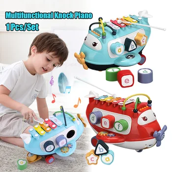 

Multifunctional Knock Piano Music Light Sliding Aircraft Shape Early Education Toys for Kid Hot Sales