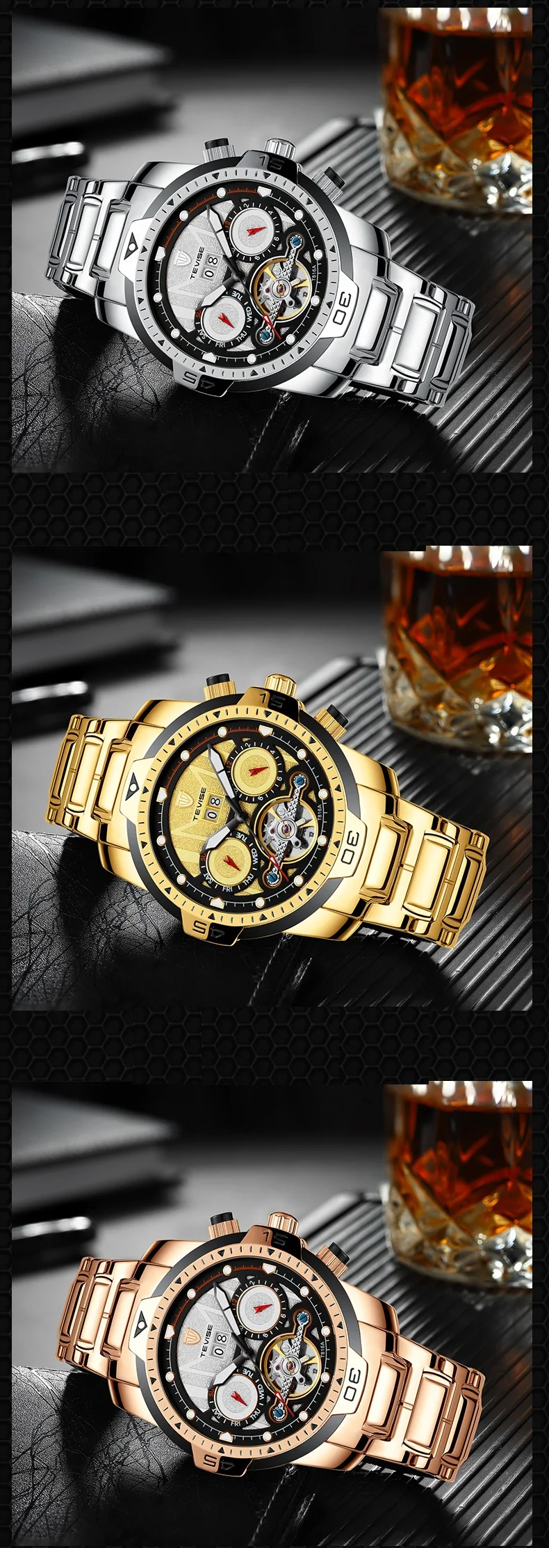 Big Man Watch TEVISE T816A Tourbillon Week Date Month Automatic Mechanical Wristwatch Luminous Hand Scale Watch Men Dropshipping (10)