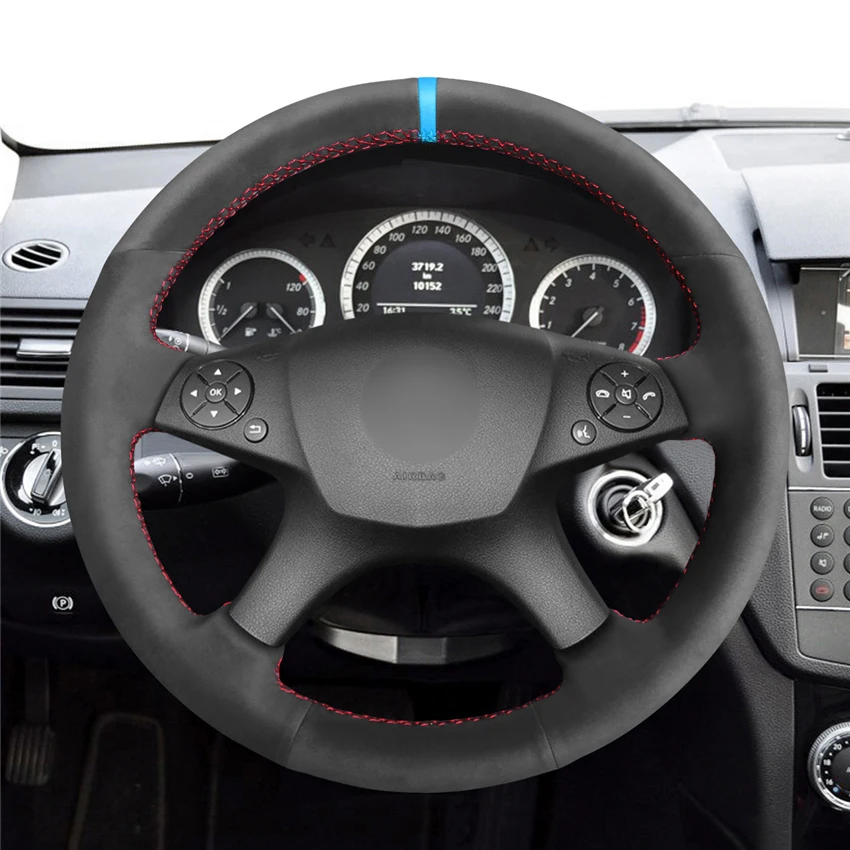MEWANT-Black-Synthetic-Suede-Car-Steering-Wheel-Cover-for-Mercedes-Benz-W204-C-Class-2007-2010-1