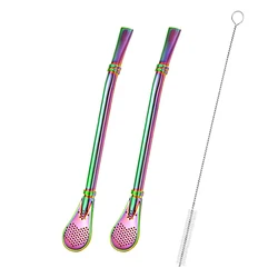 Set of 2 Stainless Steel Yerba Mate Straws with Tea Infuser and Cleaning Brush (2pcs Colorful)