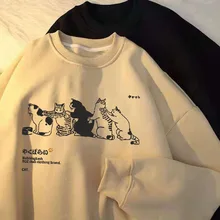  Korean Round Neck Pullover Female Kitten Print Sweatshirt Loose Plus Size And Versatile Lazy Style Top New Winter 2022 