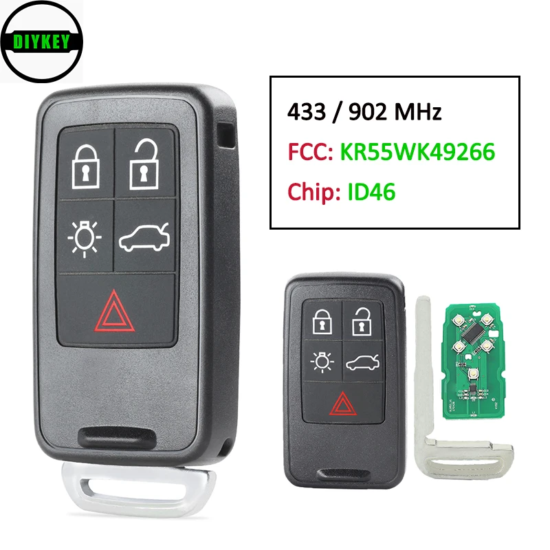 Умная деталь DIYKEY с 5 кнопками чип ID46 433 МГц/902 МГц для Volvo S60 S80 XC60 XC70 V70 V60