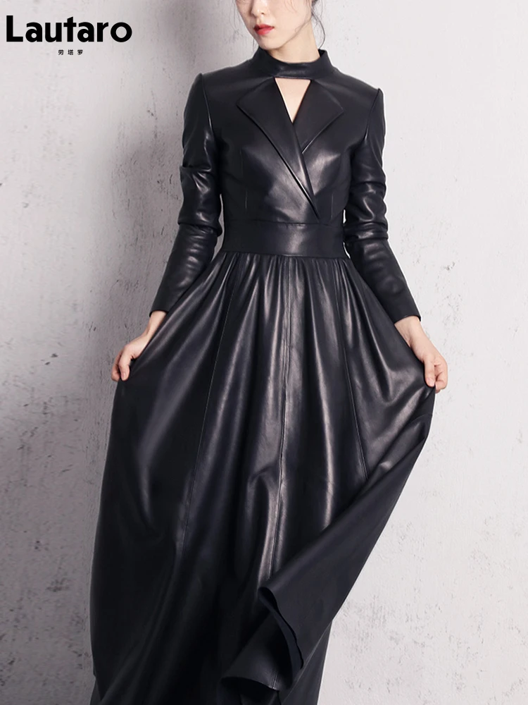faux leather leather dress long