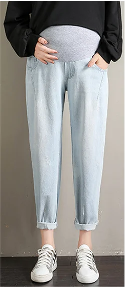 Небесно-голубой High Waist Trousers Loose Denim Jeans Pregnancy Abdominal Pants Jeans Maternity Pants For Pregnant Women Clothes - Цвет: Небесно-голубой