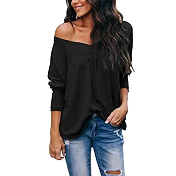 

Loose Women Sweater Fashion Pullover V Neck Tops Daily Wear Knitting Casual Autumn Solid Gift Large Size Long Sleeve