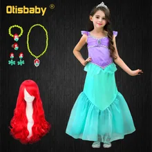 Платье принцессы Ариэль с маленькой русалочкой для девочек новогодние платья Русалочки с оборками наряжаться в костюм для девочек на Хэллоуин