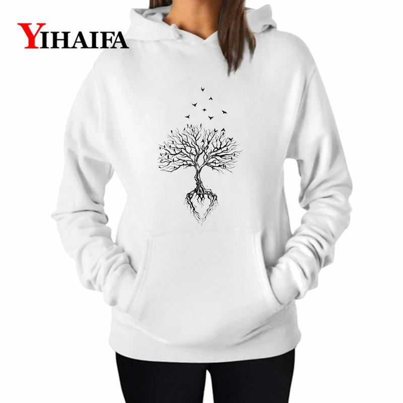 

YIHAIFA Woman Printed Sweatshirt Love Tree itself Women Hoodies Female Harajuku Long Sleeve Pullover Blouse