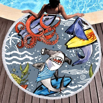 

Cartoon Marine life 150cm Round Beach Towel Wall Tapestry Picnic Blanket Portable Outdoor Sport Kids Gift mat yoga mat T615