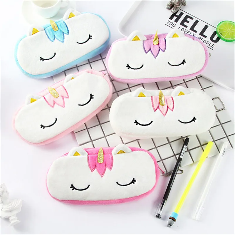 

Lovely 20cm Stuffed Unicorn Plush Pencil Case with zipper Plush wallet Coin Bag High Capacity Plush Toys for children Birthday