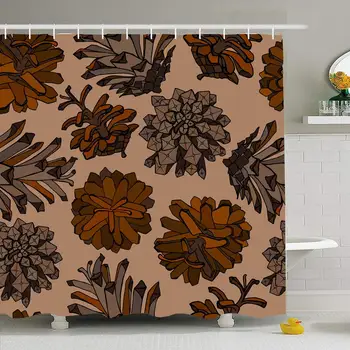 

Shower Curtain Set with Hooks 72x78 Cone Botany Pattern Winter Botanical Hand Season Brown Nature Spruce Drawn Vintage Plant