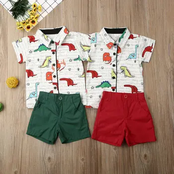 

Cute Dinosaur Toddler Baby Boy Formal Suit Shirt Shorts Pants Outfit Cute Summer Print Boys Clothes Set
