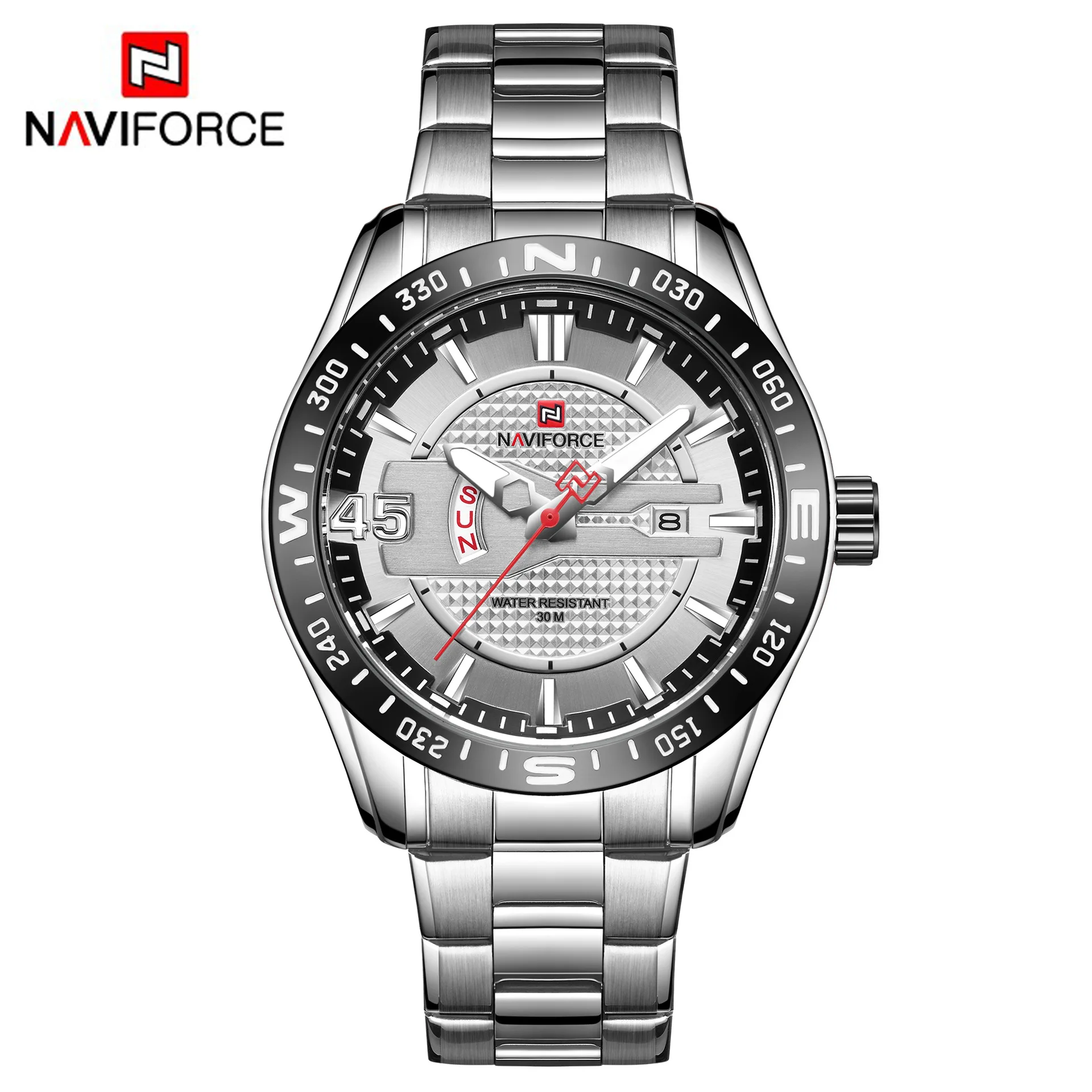 

Hot Sales naviforce Xiang 9157 Waterproof Calendar Quartz Watch Import Movement Men's Steel Watch