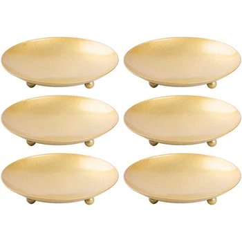 

Rustic Iron Plate Candle Holder,Decorative Iron Pillar Candle Holder,Pedestal Candle Stand for Led & Wax(Gold, 6)