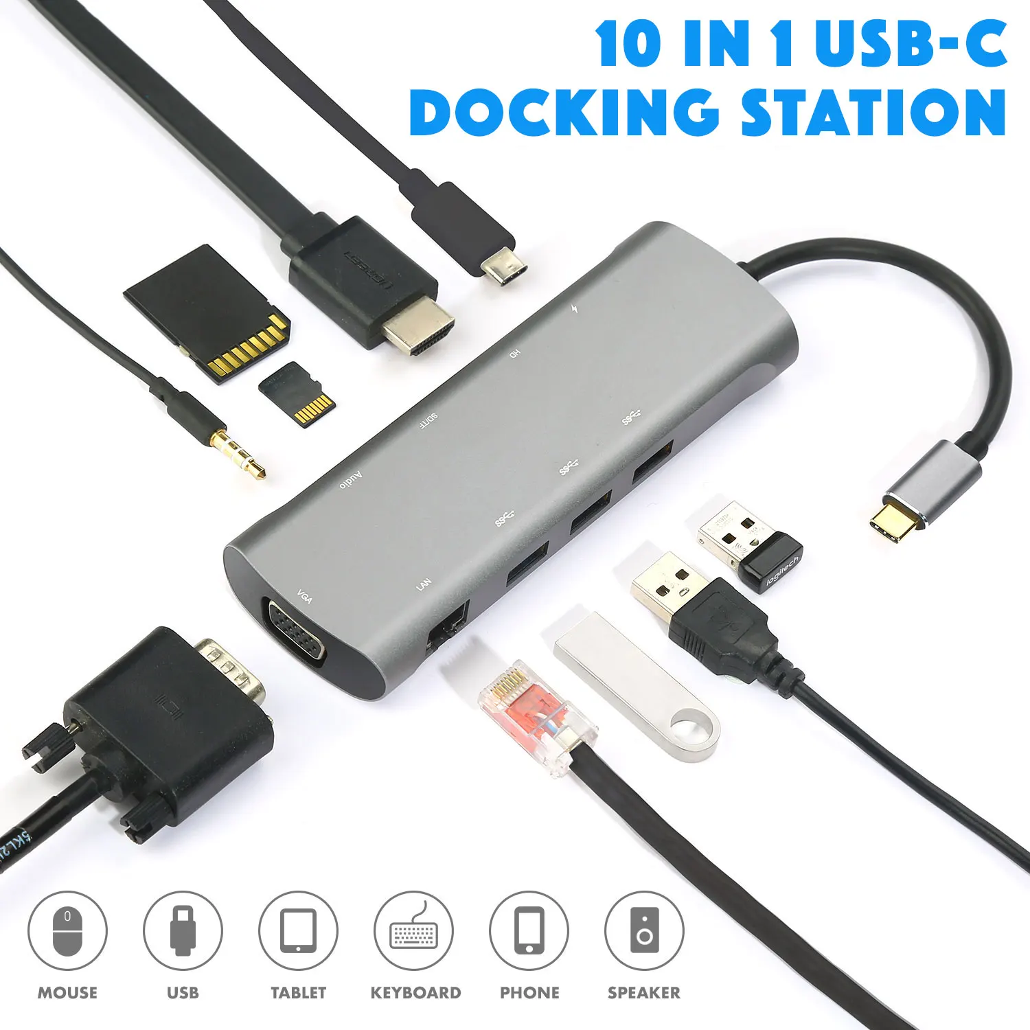 ET Multi USB 3 0 HDMI 4K VGA RJ45 PD адаптер 10 в 1 Type C док-станция для MacBook Huawei Samsung Hub Бесплатная