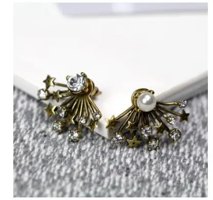 

Pearl Rhinestone Asymmetric Fireworks Stud Earrings Vintage Pearl Style Jewelry
