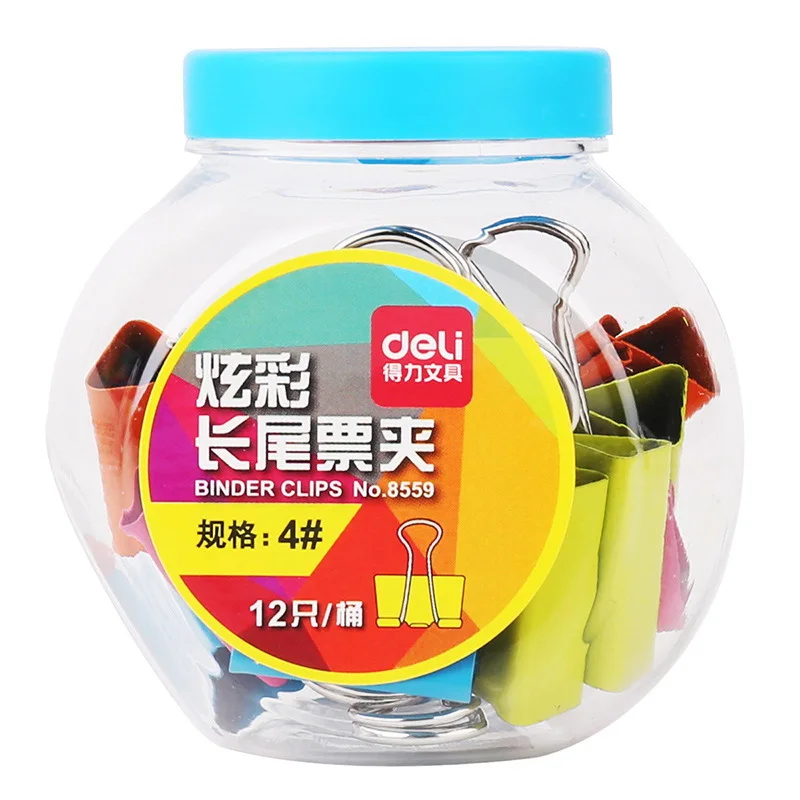 Deli 8559 Binder Clip 4 Color Candy Jar Dovetail Clip Colorful Color Mixture Wallet 12 of a Barrel