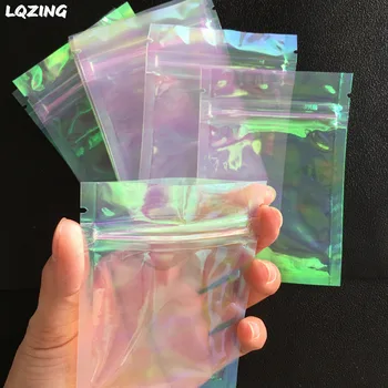

80pcs 7*10cm Small Zip Lock Bags Clear Pink Holographic Laser Jewellry Storage Bag Pouches Makeup Storage Organizer