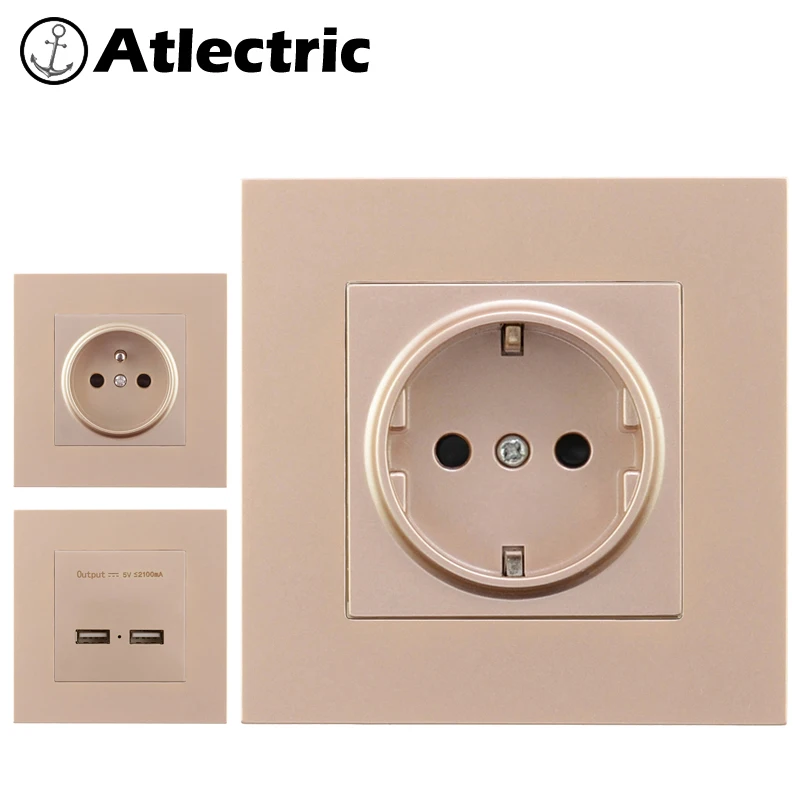 Atlectric ЕС FR стандартный разъем питания типа 86 пластиковая панель розетка двойной USB зарядное устройство адаптер розетка для мобильного Франции Enchufe