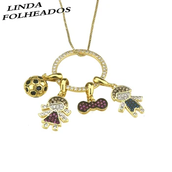 

Fashion new design gold copper necklace multicolor cubic zirconia boy girl shape pendant necklace ladies party fine jewelry gift