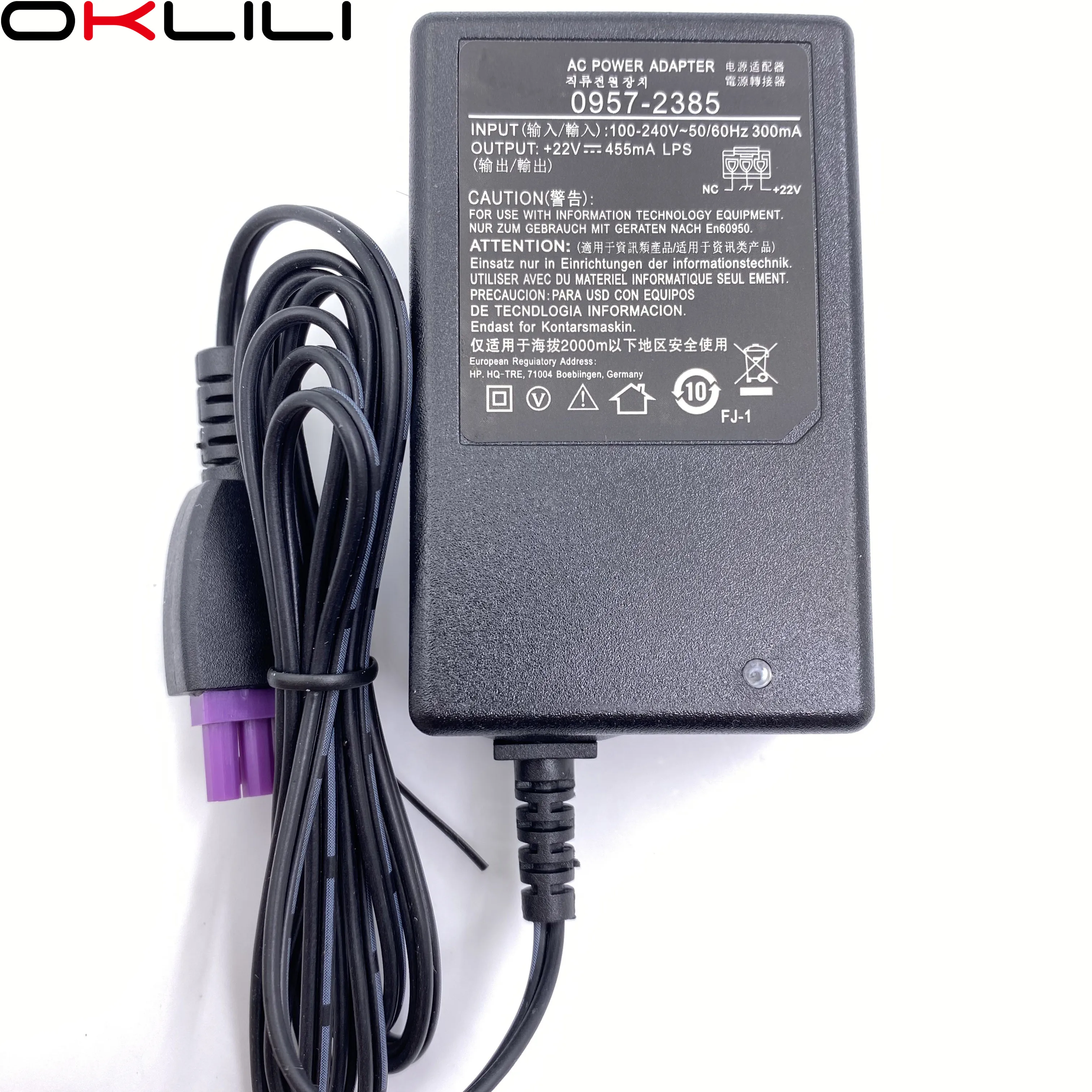 AC Power Adapter Charger 22V 455mA for HP 1010 1012 1510 1512 1513 1514 1518 2515 2540 2541 2542 2543 2544 2546