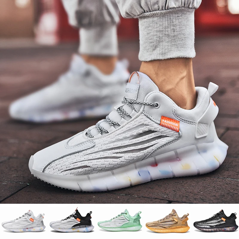 

Men's Sneakers Fashion Running Sports Shoes Elastic Sole Athletic Trainers Non-Slip Tennis Shoes Casual Sneakers Size 39-46