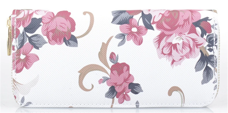 Women's Rose Print Wallet Fashion Wild Double Zipper Clutch Bag Multi-card Wallet Purse