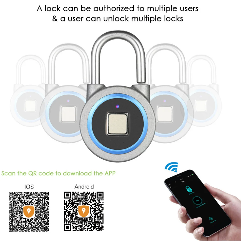 Bluetooth замок отпечатков пальцев портативный без ключа Смарт USB Электрический замок IP65 Водонепроницаемый Чехол для багажа телефон приложение замок управления