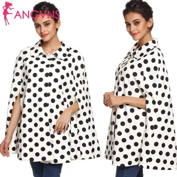 

FINEJO Cute Ladies Women Poncho Cape Coat Polka Casual, Party, Travel Snap Buttons Dot dot Lapel Outwear Top