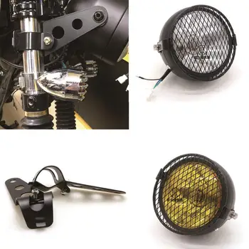 

Newest Universal Motorcycle Head Lamp Lampshade Grill Cover Retro Vintage Bracket Mask Headlight for Harley Cafe Racer Bobber