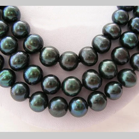 

Unique Pearls jewellery Store 3row 8-9mm Black Round Genuine Freshwater Pearl Necklace Fine Jewelry Women Gift