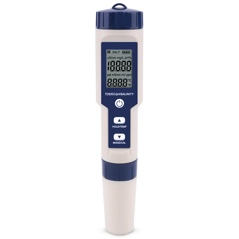 

5 in 1 TDS/EC/PH/Salinity/Temperature Meter Digital Water Quality Monitor Tester for Pools, Drinking Water, Aquariums