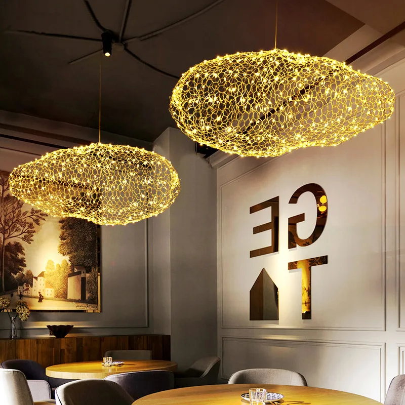 

Wire mesh cover cloud led sky star chandelier restaurant bar coffee shop decoration big white cloud bedroom Chandelier