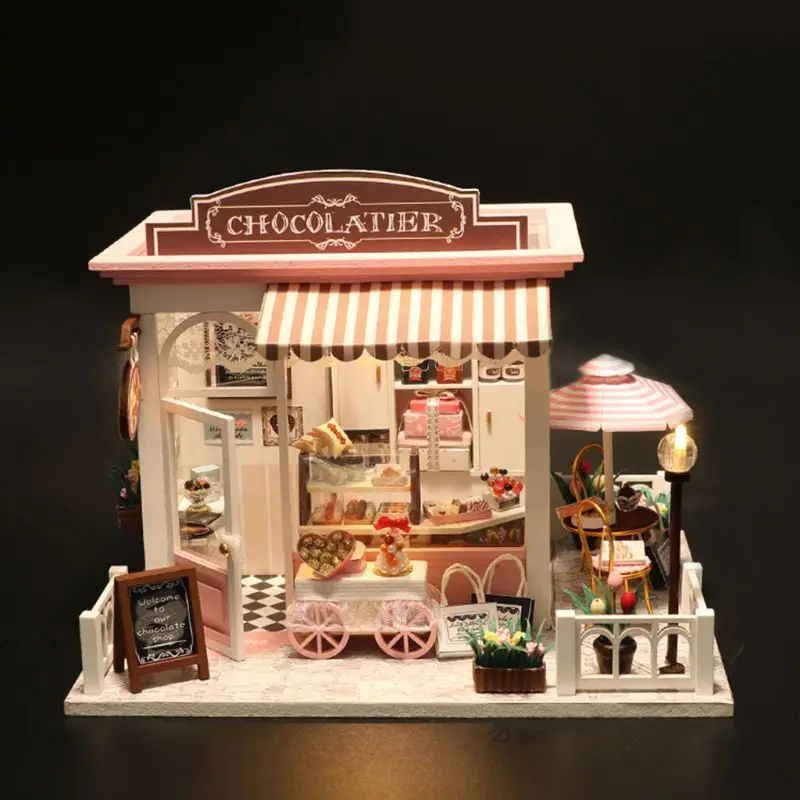 DIY Mini Dollhouse Set Miniature Doll House Kit with Led Lights and Furniture