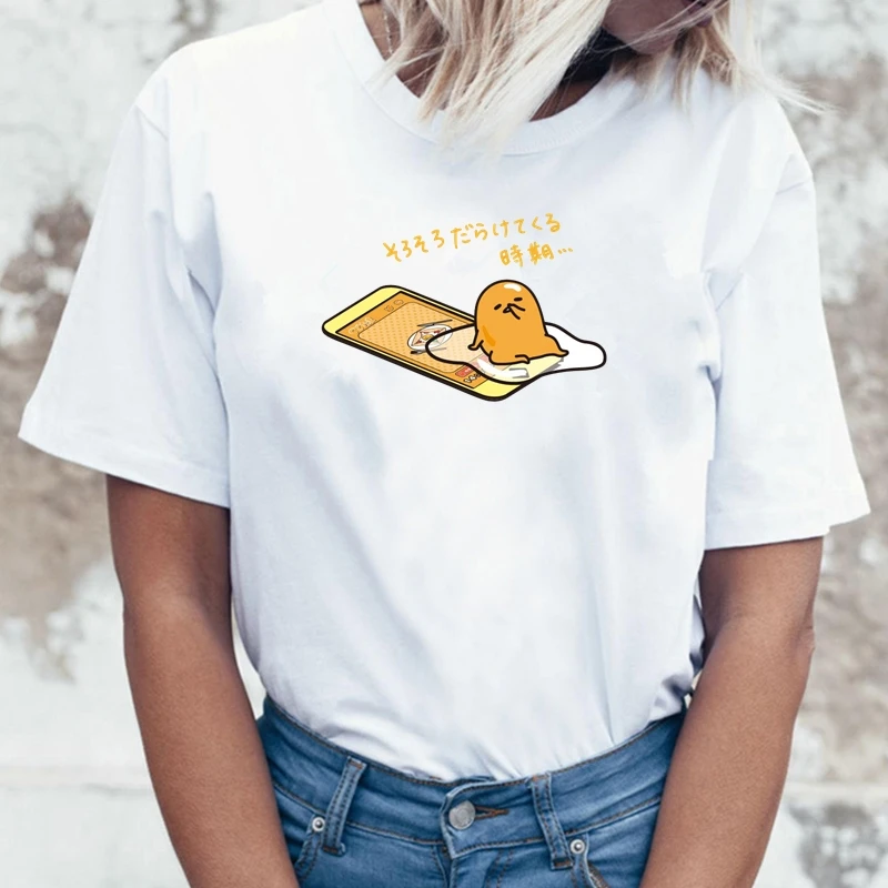 Японская забавная футболка Harajuku Gudetama Lazy Egg Yolk, мужская хлопковая футболка Kawaii с мультяшным принтом, новинка, женская футболка, топы