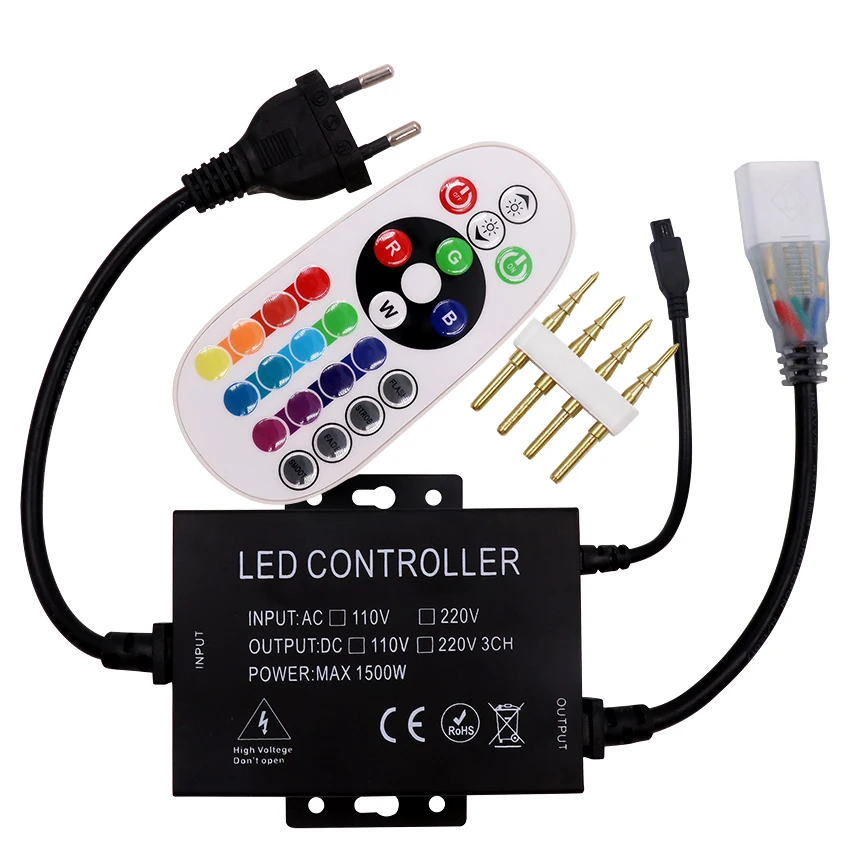 Ac 110v 220v Led Rgb Controller With 1500w 24key Ir Remote For 8mm 10mm Pcb Led  Strip Light Eu/us/au/uk Plug - Rgb Controler - AliExpress