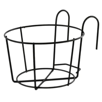 

1 Set Round Plant Pots and Flower Stand Hanging Flowerpot Planter Stand for Home Balcony Railing (Black Beige)