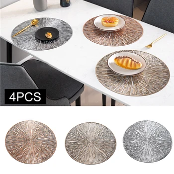 

4pcs Non Slip Tablemat Dinner Party Restaurant Washable PVC Stain Resistant Round Placemat Hollowed Out Heat Insulation Simple