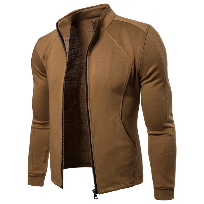ZOGAA, осенне-зимняя куртка, Мужская однотонная куртка на молнии, мужское тонкое пальто-кардиган, мужская хлопковая куртка-бомбер, ветровка со стоячим воротником