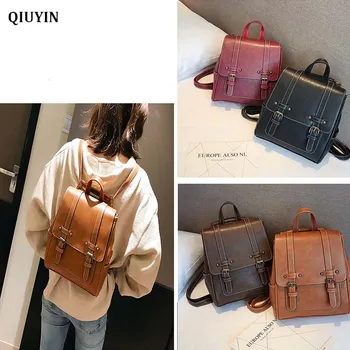 

QIUYIN Backpack Women Casual PU Leather Shoulder Bag For Ladies Available With One Shoulder Slung Backpack Fashion Retro Style