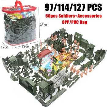 

LBLA 127pcs Plastic Army Men Action Figures Battle Group 5cm Military Soldier Playset +Base Model Accessories Kids Education Toy