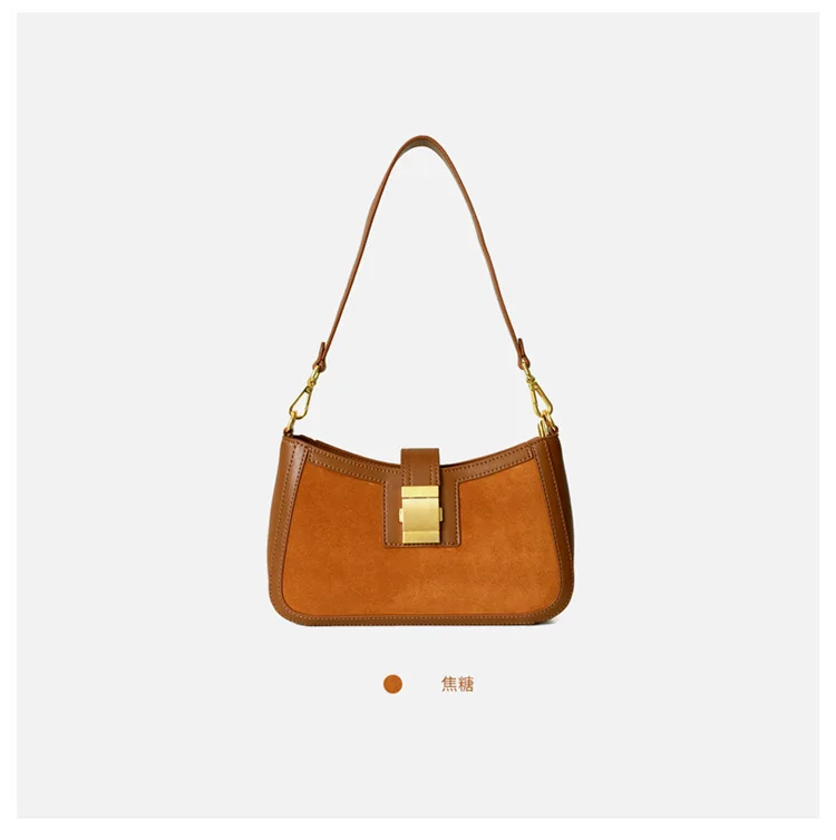 Autumn New Niche Design Lock-locking Sand Small Square Underarm Bags Shoulder Slanted Cowhide Tide Bag