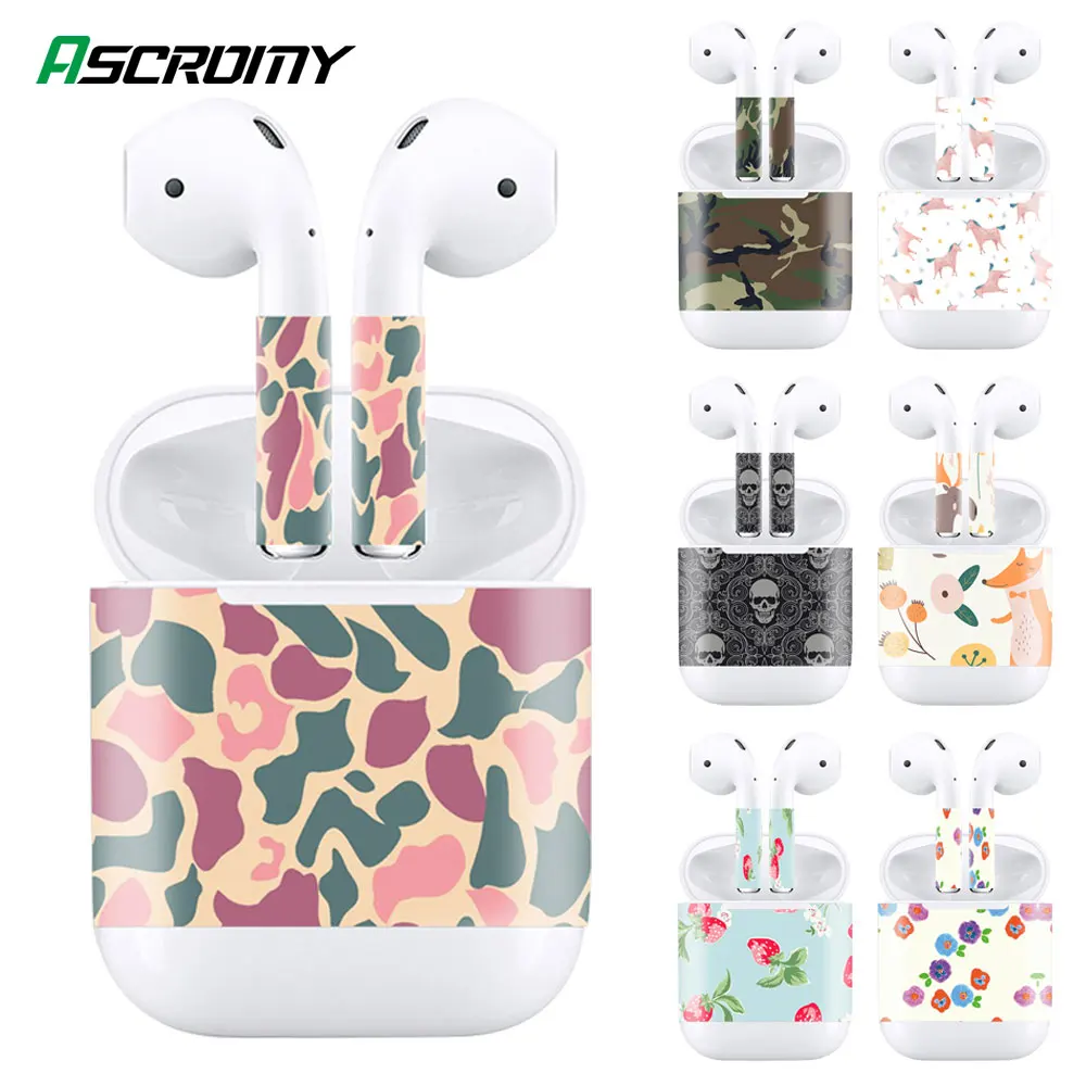 Мультяшная наклейка для Apple Airpods 2 1 air pods airpod Кожа Наклейка s камуфляж череп цветок лиса клубника