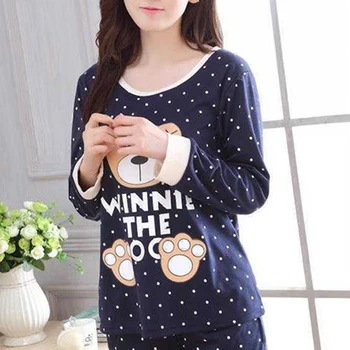 

Autumn Winter Warm Flannel Women Pyjamas Sets Soft Long Sleeve Sleepwear with Cute Bear Pattern